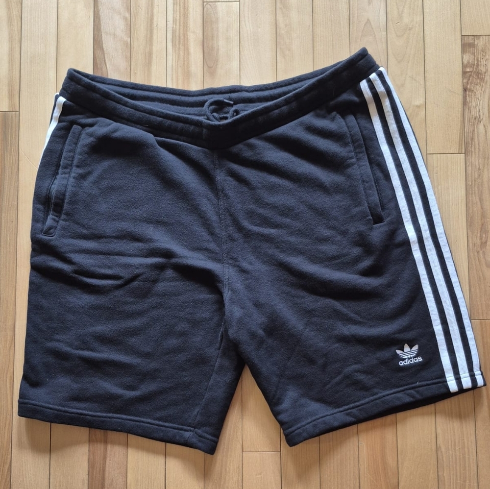 Adidas Men's Black Shorts with White Stripes